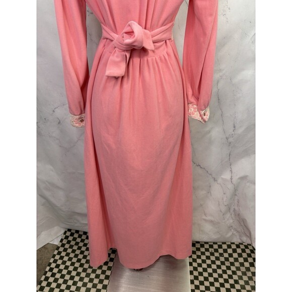 Vtg 60s 70s Prairie Loungewear House Dress M Hostess Coat Robe Bubble Gum Pink - Picture 5 of 16